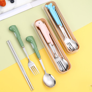 Juego de tenedor, cuchara y palillos de acero inoxidable, cubiertos portátiles de tres piezas para estudiantes, niños y trabajadores de oficina - Product Image 1