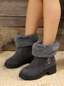 Supporto per la personalizzazione stivali da neve donna 2023 autunno <span class=keywords><strong>e</strong></span> inverno bocca di pelliccia tacchi spessi <span class=keywords><strong>e</strong></span> stivali corti in peluche <span class=keywords><strong>scarpe</strong></span> moda donna - Product Image 2