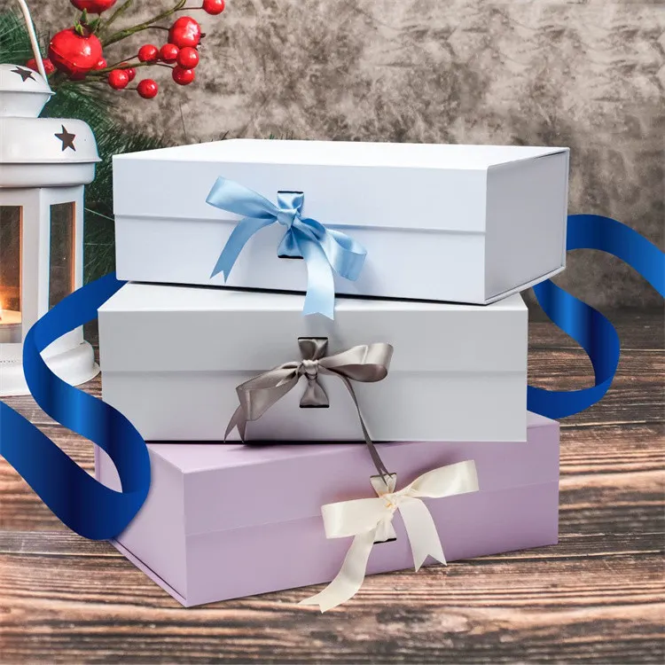 Luxury Gift Box Collapsible Gift Box with Magnetic Closure Matte Box with 2 Satin Ribbons for Wedding Christmas Valentines Day