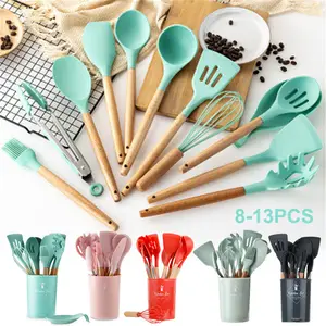 RAYBIN smart wooden bamboo kitchen wares set cooking silicone utensil set supplier list of kitchen tools