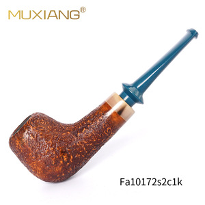 MUXIANG Briarwood Smoking Pipe Bent Type With Blue Stem Fa10172h1c1k - Product Image 2