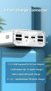 Konfulon Real Big Capacity 40000mAh QC3.0 Fast Power Bank, estación de cargador portátil de 4 puertos USB con soporte para teléf - Product Image 3