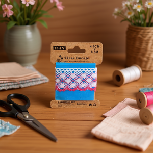 Cinturini in pizzo Ilan 4,5 cm x 0,5 m bianco rosa per decorazioni e artigianato - Product Image 2