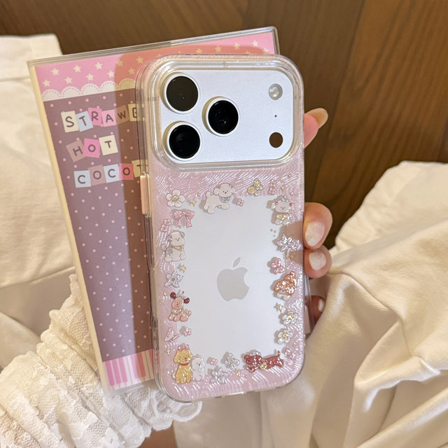 For iphone 17 Pro Max Cute Puppy Glitter Mobile Phone Case Transparent Case for iphone 12 Pro Max 13 14 15 16 Plus Girls Case