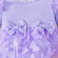 Printemps et automne combinaison jupe en tulle et nœud accessoires de cheveux couleur unie barboteuse à manches longues papillon gaze robe pour les filles
