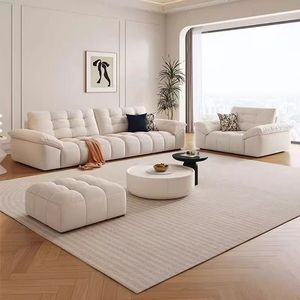 Conjunto de Sofás em Tecido Branco Estilo Creme para Sala de Estar, Sofá Contemporâneo de Luxo Leve para Hotéis e Vilas - Product Image 2