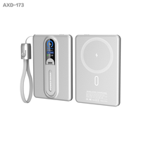 Kabel Lanyard Nirkabel 2-in-1 Magnetik Logam Ultra Tipis Pengisian Cepat 22.5W Layar Digital Bank Daya 5000mAh 10000mAh Tipe-C