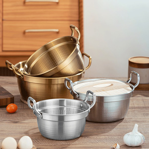 Pentola per Noodle Istantanei in Acciaio Inossidabile 304 Stile Giapponese con Doppio Manico, Piccola Pentola Coreana per Hot Pot, Pentola a <span class=keywords><strong>Gas</strong></span> Artigianale per Zuppa di Noodle - Product Image 3