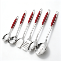 Ensemble d'ustensiles de cuisine en acier inoxydable, spatule, louche, écumoire, cuillère à soupe, 6 pièces, poignée en plastique, passe au lave-vaisselle