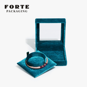 FORTE 2024 New Style Hot Selling Blue Velvet Acrylic Jewelry Packaging <b>Box</b> Custom logo Ring <b>Box</b> <b>Earrings</b> Pendant Jewelry <b>Box</b> - Product Image 3