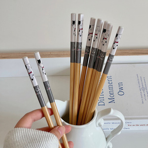 Yuanjin – baguettes en bambou, 10 pièces, design chaton de dessin animé, bambou naturel Nan, antidérapantes, durables, pour usage domestique - Product Image 1