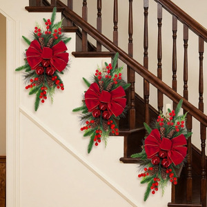 Christmas Staircase Decor Escalator Pendant Home Atmosphere Scene Arrangement Wall Hanging New-Style <b>Bow</b> <b>Door</b> Hanger Plastic - Product Image 2