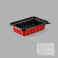 Grote capaciteit 30oz rode en zwarte plastic voedselcontainers met deksels, BPA-vrij, herbruikbaar, milieuvriendelijk, recyclebaar, magnetronbestendig, afhaallocatiebox