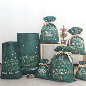 Drawstring Bag Custom Logo Printed Plastic Christmas Gift Drawstring Bags Handle Shopping Bag Customised Gift Bag