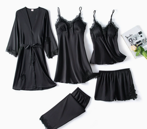 <span class=keywords><strong>Set</strong></span> di pigiama <span class=keywords><strong>da</strong></span> donna in pizzo con pigiama in raso di lusso in pizzo 5 pezzi - Product Image 5