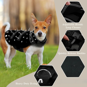 เสื้อผ้าสัตว์เลี้ยงแบบใหม่ สไตล์พังก์สุดสร้างสรรค์ สายรัดอกแบบมีหนาม ป้องกันการกัด เสื้อกั๊กเกราะสำหรับลูกสุนัข เสื้อแจ็คเก็ต อุปกรณ์ป้องกันความปลอดภัยสำหรับสัตว์เลี้ยงสำหรับการเดินป่า - Product Image 2