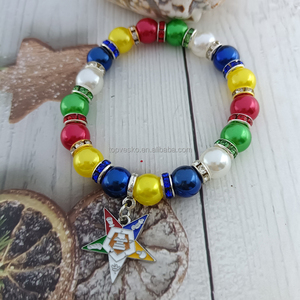 Drop Shopping Lettre de Sororité Grecque Perle Élastique Perlée Ordre de la Société Étoile Orientale OES Bracelet à Charms en Émail - Product Image 6