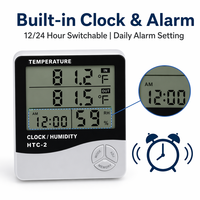 Termometer Digital LCD HTC2 Indoor Outdoor, Pengukur Kelembapan, Jam, Stasiun Cuaca Ruangan, Rumah Kaca, Peternakan, Budidaya Perikanan