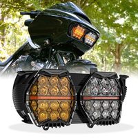 Phare LED pour moto, 7 pouces, double faisceau, lentille en nid d'abeille blanc ambre pour Harley Touring Road Glide Street Glide