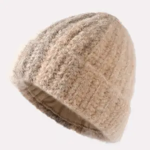 Topi Beanie rajut wanita, topi Beanie bulu domba kustom perlindungan telinga Alpaca hangat musim dingin untuk wanita