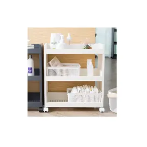 3 Tier Bathroom Organizers Rolling Utility Cart Slide Out Storage Shelves Mobile Shelving Unit Organizer