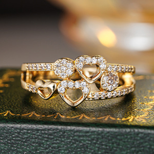 Anello a cuore cavo per donna, stile dolce e scintillante, elegante gioiello da dito alla moda - Product Image 2