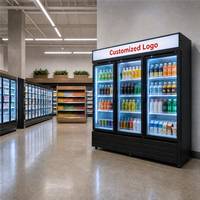 Réfrigérateur commercial pour boissons 980L, vitrine à trois portes vitrées, réfrigérant R290a, refroidisseur vertical