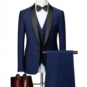 Custom Pakaian pria ukuran Plus, jas bisnis Blazer celana Tuxedo pernikahan pengantin pria setelan Slim Fit untuk pria