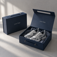 Boîte cadeau pour baskets pliables magnétiques noires mates de luxe, boîte d'emballage pour chaussures avec logo personnalisé imprimé, avec poignée portable