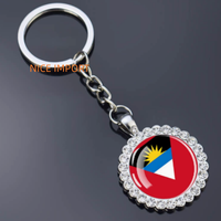 Porte-clés fleur en strass drapeau d'Antigua, très populaire, pour sac à dos, décoration de clés, breloque de portefeuille, souvenir de voyage