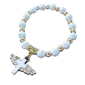 Hot Selling Children's <strong>Christian</strong> Religious Cross Mirror <strong>Rosary</strong> for Bracelet Bronzing Acrylic Beads Oil-Dropping Angel Made Zinc - Product Image 1