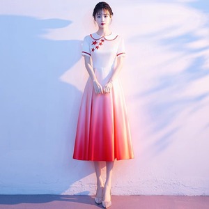 Women's Long Dress Peter Pan Collar Gradient Color Choir Performance Evening Gown Adult Student Host Poetry Recitation Attire - Product Image 3