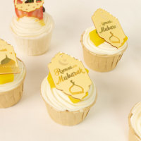 Ramadan Mubarak Kuchendekoration Goldene Acryl-Moschee-Laternen-Form Ramadan Mubarak Cupcake-Topper für Ramadan-Kuchendekoration