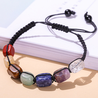 Pulsera Trenzada Unisex de Piedras Naturales JD, Cuentas Cuadradas de Siete Chakras, Brazalete Ajustable, Regalo de Joyería para Bodas