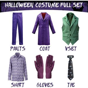 SINSEN Costume Joker pour hommes, 6 pièces, manteau, chemise, gilet, pantalon, cravate, gants, tenue d'halloween, taille adulte - Product Image 4