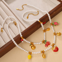 Set Perhiasan Liontin Kalung Gelang Seri Buah Manis Terlaris, Lapis Emas 18K, Tahan Air, Aksesoris Fashion