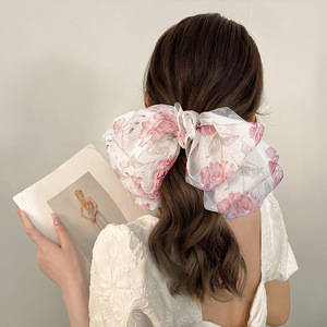 Pince à cheveux en mousseline de soie accessoire de cheveux haut de gamme pince à ressort à nœud floral vêtements de tête pour femmes - Product Image 3