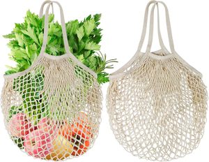 Sacs d'épicerie en maille de coton avec logo personnalisé Grand sac de rangement Sac à provisions pliable pour le stockage des fruits et légumes - Product Image 2
