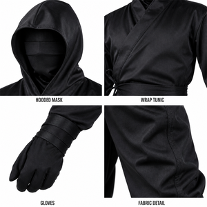 Costume d'<span class=keywords><strong>assassin</strong></span> <span class=keywords><strong>ninja</strong></span> pour adulte, Halloween, TV et cinéma, ensemble classique noir 6 pièces, 100% polyester, mouvements flexibles, SXXL - Product Image 6