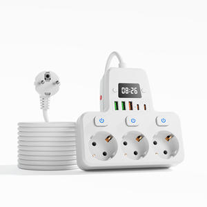 Enchufe Múltiple Europeo 9 en 1 con Reloj, 3 Tomas de CA, 5 Puertos USB, Cable Corto/Largo, Extensor de Enchufe con Protección Contra Sobrecargas - Product Image 1