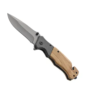 Engravable Grey Titanium Plated Olive Wood Handle Folding Camping Survival Tactical Pocket Knife