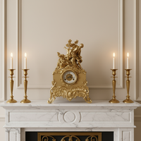 Horloge à mélodie de style antique européen Rococo en laiton doré, avec sculpture de couple courant, pour cheminée