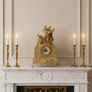 Horloge à mélodie de style antique europé<span class=keywords><strong>en</strong></span> Rococo <span class=keywords><strong>en</strong></span> <span class=keywords><strong>laiton</strong></span> <span class=keywords><strong>doré</strong></span>, avec sculpture de couple courant, pour cheminée - Product Image 4