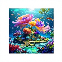 Kit d'art diamanté créatif de haute qualité avec motifs imprimés 'Cottage Corail' et diamants carrés en acrylique, vente en gros