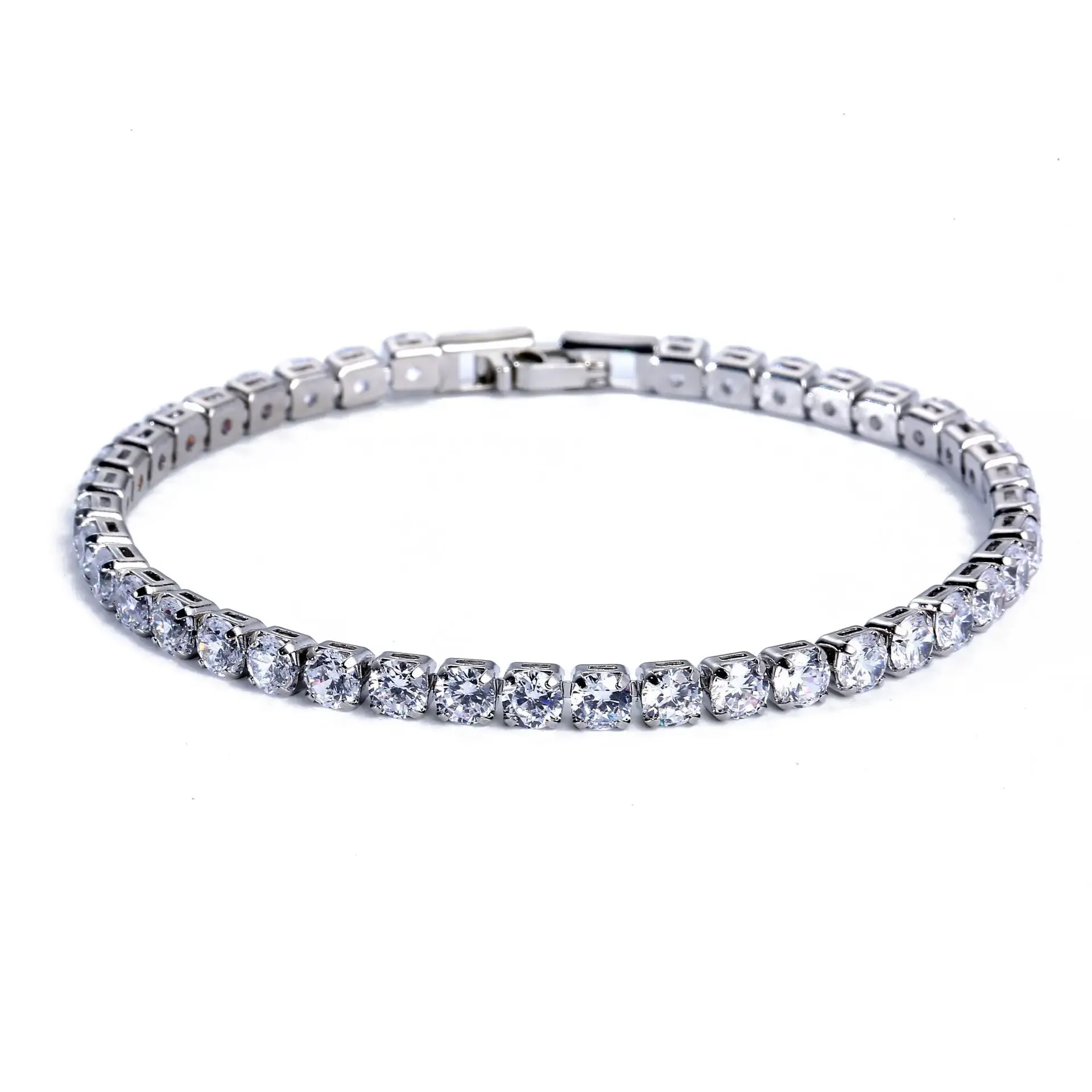 CAOSHI Trendy cubano 925 placcato in argento 4MM rotondi da Tennis con catena in cristallo di zircone braccialetto da sposa bracciale con ciondolo CZ per uomo e donna