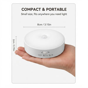 Motion Sensor <b>Night</b> <b>Light</b> Round LED Puck Lamp Warm White <b>Light</b> for Bedroom Bathroom Kitchen Closet - Product Image 5