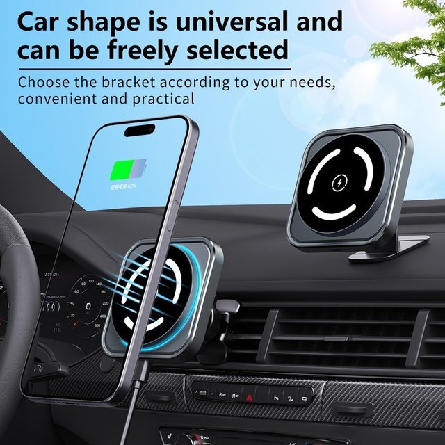 Hot Sale 360 Rotation 15W Fast Magnetic Car Wireless Charger Dashboard Air Vent Clip Bracket Universal Car Mobile Phone Holder