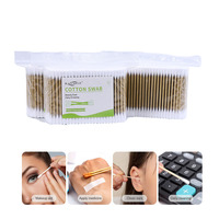 Écouvillons personnalisés à marque privée pour l'élimination des boutons, 300 pièces, en coton et pulpe de bambou, avec bâtonnets en papier et sac PE refermable