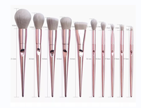 Ensemble professionnel de 10 pinceaux de maquillage à manche or rose, synthétiques et doux, compatibles baume à lèvres, blush plat/cantonné, effet laser holographique