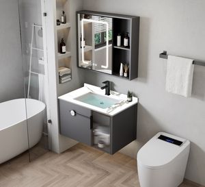 GJGC Estilo Industrial Espacio Aluminio Flotante <span class=keywords><strong>Baño</strong></span> Vanidad <span class=keywords><strong>Colgar</strong></span> en la pared <span class=keywords><strong>Baño</strong></span> Vanidad Muebles plegables Vanidad <span class=keywords><strong>Espejo</strong></span> Led - Product Image 5